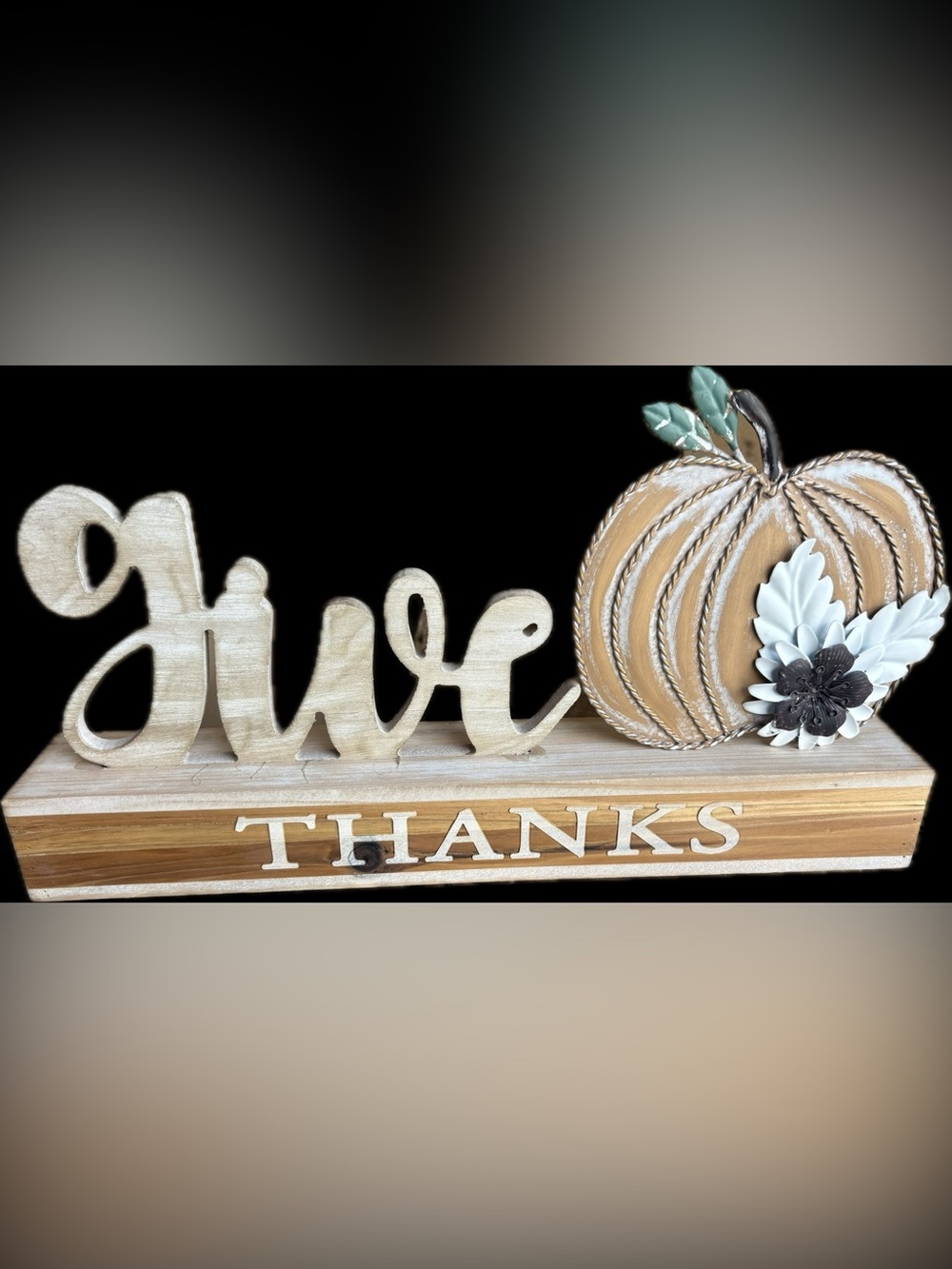 Give Thanks Wooden Fall Sign with Pumpkin